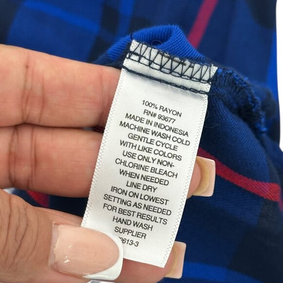 A.N.A Womens Button-Up Plaid Shirt Size M Blue & Red 100% Rayon - Picture 4 of 12